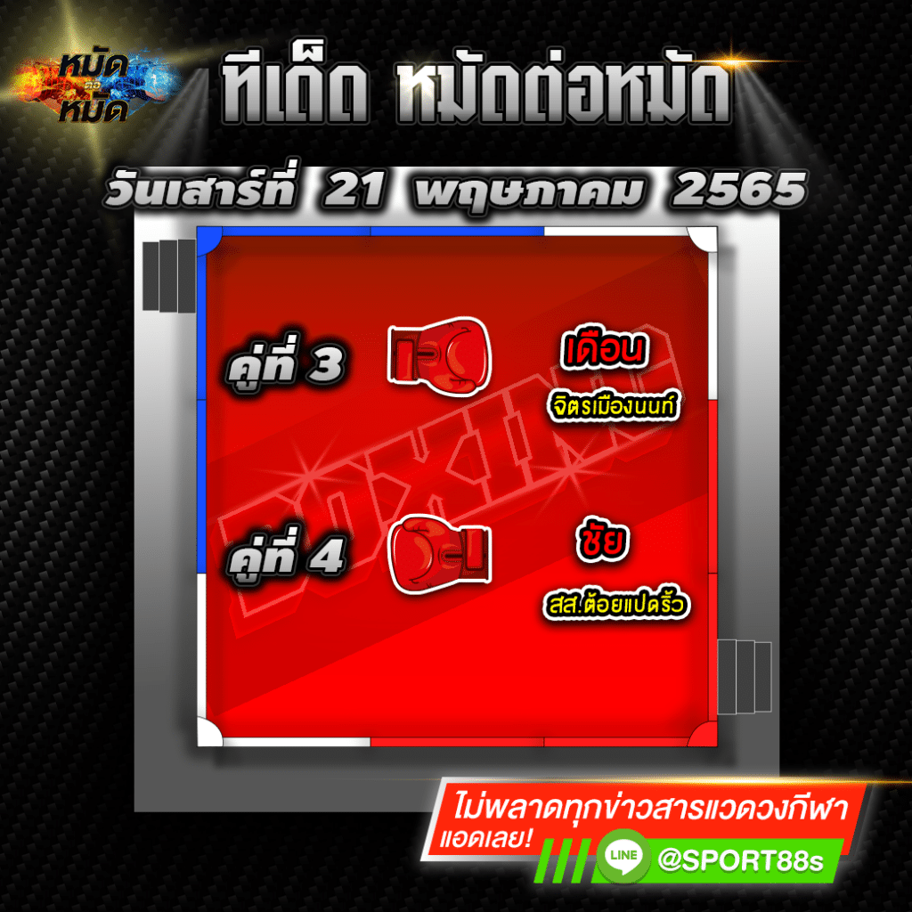 ทีเด็ดหมัดต่อหมัด ศึกจิตรเมืองนนท์ วันนี้ 21