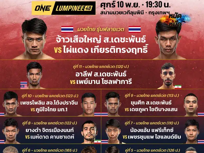 โปรแกรมมวย ONE ลุมพินี 40